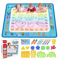 NEW Reusable Phonics Learning Magic Water Mat Set w Pens Shapes Stencils Age 3+