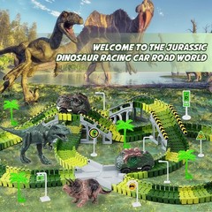 Interactive Dinosaur Toys: 252-Piece Race Track with Battery-Powered Cars