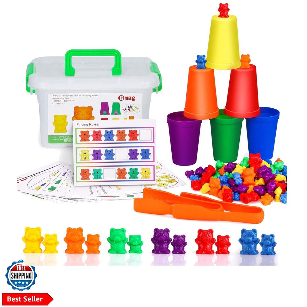 Counting Bears with Matching Sorting Cups,Number Color Recognition STEM Educa…
