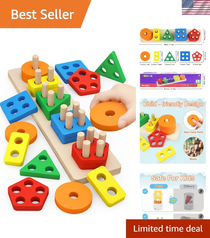 Non-Toxic Wooden Sorting & Stacking Puzzle – Ideal Gift for Toddlers 2-3