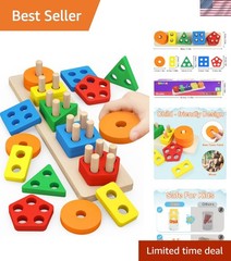 Non-Toxic Wooden Sorting & Stacking Puzzle – Ideal Gift for Toddlers 2-3