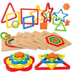 Toddler Puzzles Montessori Toy Wooden Shape Sorting Puzzle Sensory Toy Toddle…
