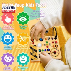 Busy Board with LED Light Switches Montessori Toys for 1 2 3 Years Old Toddlers
