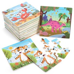 24 Pack Wooden Animal Puzzles for Kids 3-5, 16 Pieces Educational Jigsaw Toys
