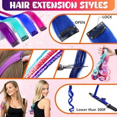 Dustless Hair Chalk for Girls Washable with Clip in Hair Extensions, Brushes