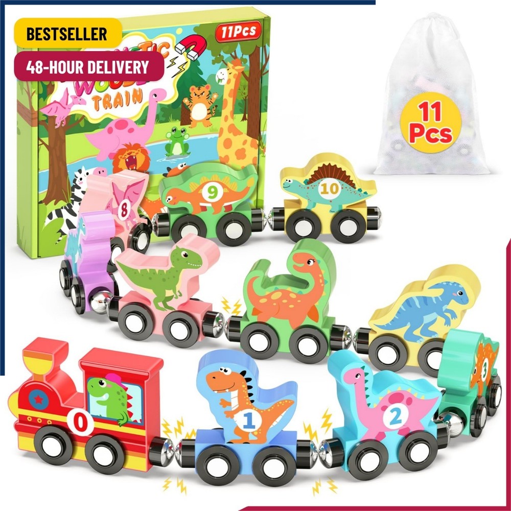 11 Pcs Magnetic Dinosaur Train Set Montessori Toys for 1 2 3 Years Old Toddlers