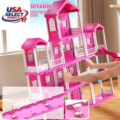 Pink Girl House Playset with 10 Rooms, 2 Dolls & Accessories