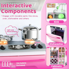 64 PCS Pink Kitchen Toy with Lights Sounds for 3 4 5 6 7 Year Old | Mini Kitchen