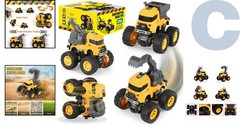 Friction Powered Toddler Construction Truck Set – No Batteries Needed, 4 Toys