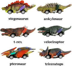 DINOBROS Dinosaur Toy Pull Back Cars,6 Pack Dino Toys for 3 Year Old Boys Girls