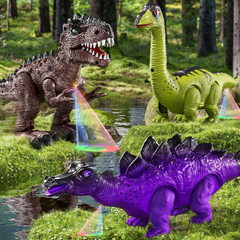 3 Pack Walking Dinosaur Toys with Sound Light Up Brachiosaurus Stegosaurus