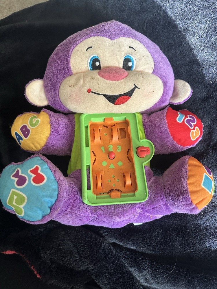 Purple Plush Monkey Baby Activity Toy w/ Alphabet Numbers & Shapes Panel