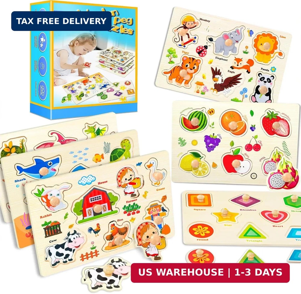 Wooden Peg Puzzles for Toddlers,Montessori Toddler Jigsaw for Child,Fine Motor S
