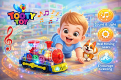 Light Up Transparent Gear Train Toy for Kids, Musical LED Crawling & Tummy Time