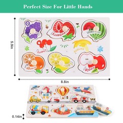 Wooden Peg Puzzles for Toddlers Set of 3 Traffic Dinosaur Fruit Learning Toy