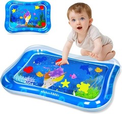 Blue Inflatable Baby Tummy Time Water Mat with Colorful Floating Toys