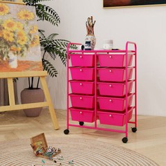 10-Drawer Rolling Storage Cart-Pink – Color: Pink