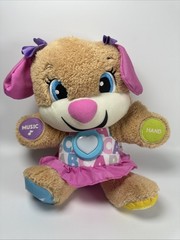 Fisher-Price Laugh & Learn Sis Smart Stages Plush Pup Toy Brown Pink Dress Works