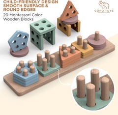 Montessori Toys for 1+ Old – Wooden Shape Sorter & Stacking Puzzle – Toddler…