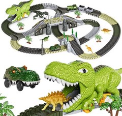 TUMAMA 281 Pcs Dinosaur Toys Race Track for Kids | Dinosaur Toys Train Set, Flex