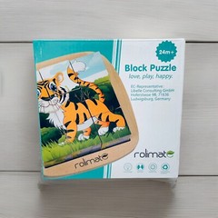 rolimate Cube Wooden Puzzle Toddlers Kids 9 Blocks, 6 puzzles Safari Animals New