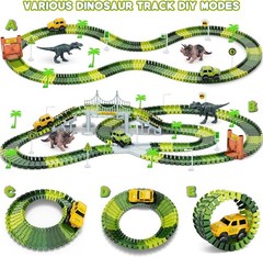 271-Piece Dinosaur Tracks Set with 2 Race Cars & Fun Dinosaur Toys for Kids