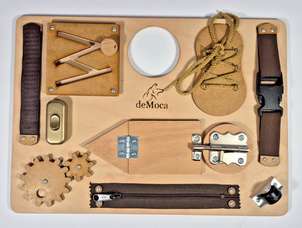 DeMoca Montessori Busy Fidget Board Sensory for Toddlers Wooden 10 Educational