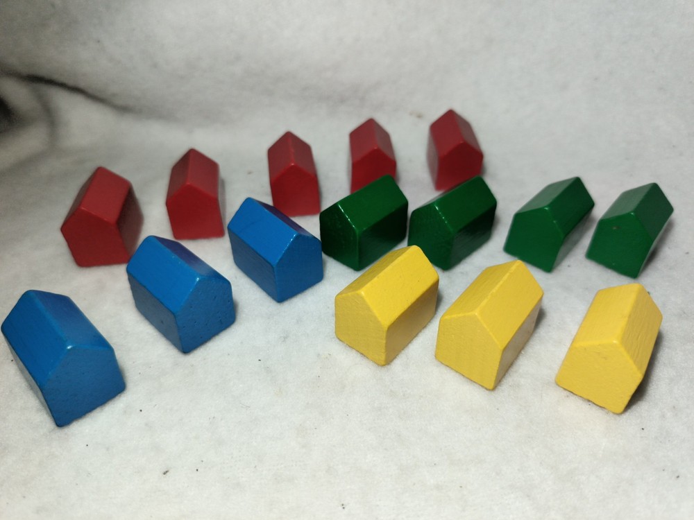 15 Pc. Lot Diorama Rainbow Blocks Little Houses Wooden Geometric Toy Repurpose