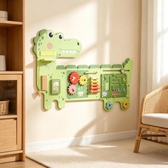 Dinosaur Activity Wall Busy Board – Wooden Sensory Wall Panel for Kid Montessori