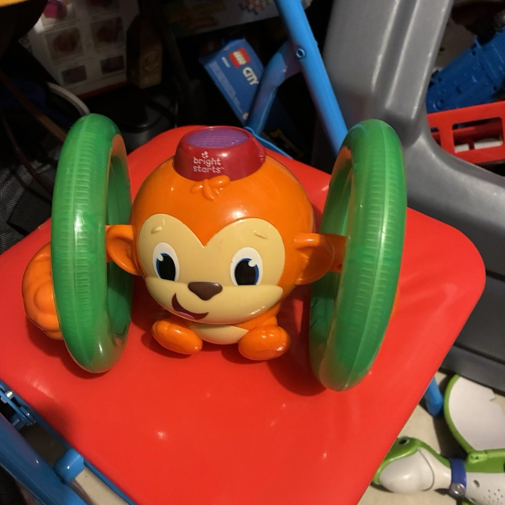 Bright Starts Monkey Jungle Light-Up Rolling Activity Toy, 6-12 Months Orange