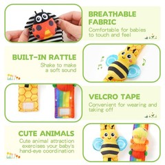 Baby rattles 0-6 Months, Cute Soft Newborn Wrist Rattle Foot Finder Socks Set,