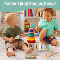Kids Musical Instruments Set, Neutral Colors Wooden Montessori Toys | Percussion