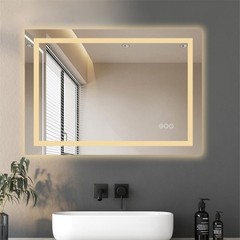 LED Bathroom Mirror with Backlit & Front Light, 32″x24″ Anti-Fog, Memory Func…