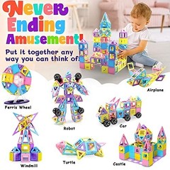 Tolnetr 124PCS Magnetic Tiles Building Blocks STEM Castle Toy Kids Age 3+