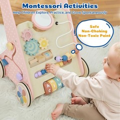 Paisure Pink Baby Push Walker for Girls 10+ Months, Wooden Baby Walker Push T…