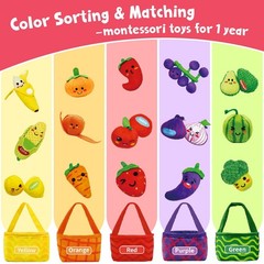 Play Food for Toddlers 1-3, Plush My First Fruit Vegetables Basket Color Sort…