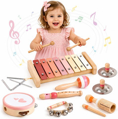 Montessori Musical Instruments Toys for 2 3 Year Old Girls Gifts | 8 in 1 Wooden