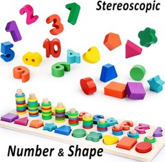 Montessori Educational Wooden Toy Set – 86-Piece Shape & Number Puzzles for Kids