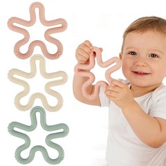Fu Store 3 Pack Coral Flower Ring Teether Milk White, Dark Pink, Moody Blue