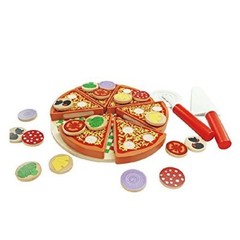 Natural Wood Pizza Play Food Set with Toppings Pre-Kindergarten Toy for Toddlers