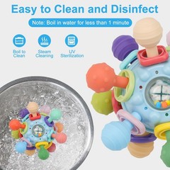 Baby Montessori Sensory Toys for 0-6 6-12 Months, Teether Medium, Blue