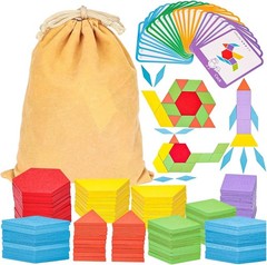 LovesTown 209 PCS Shapes Wooden Pattern Blocks for Kids, Geometric with Activity