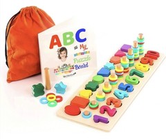 TOYVENTIVE Wooden Shapes Number Puzzle for Toddlers-Montessori Toys Ages 3,4 & 5