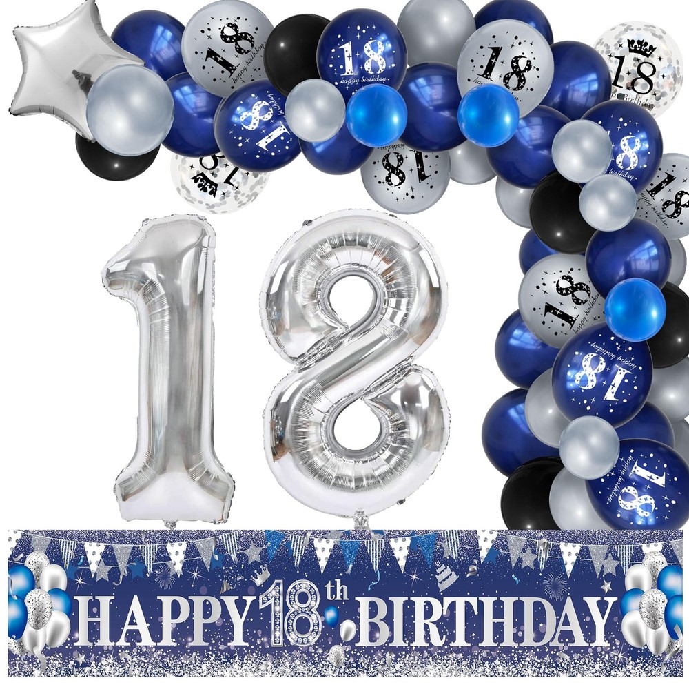 Navy Blue 18th Birthday Party Decorations Silver Happy 18th Birthday Yard Ban…