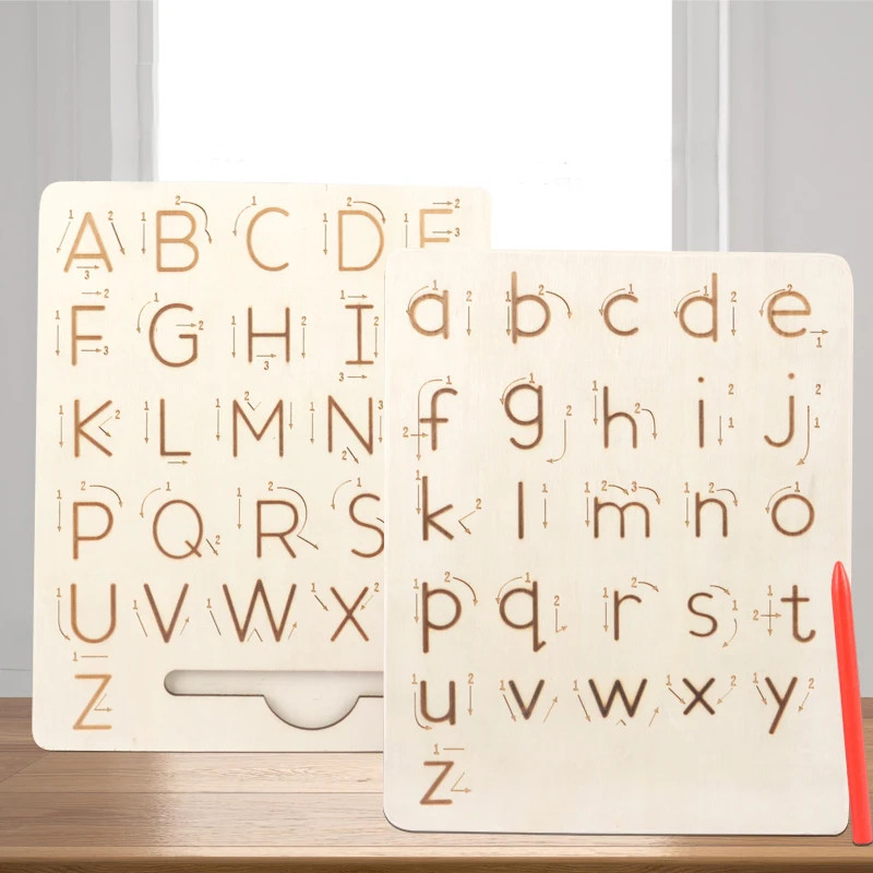 Children Writing Practice Wooden Alphabet Board Alphanumeric Handwritten