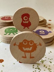 16Pcs Monsters Memory Game Wooden Disc Matching Natural Toys Christmas Gift