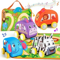 Baby Car Toys for 12 Month Old Toys, Musical Playmat with 4 Animal Soft Cars NEW