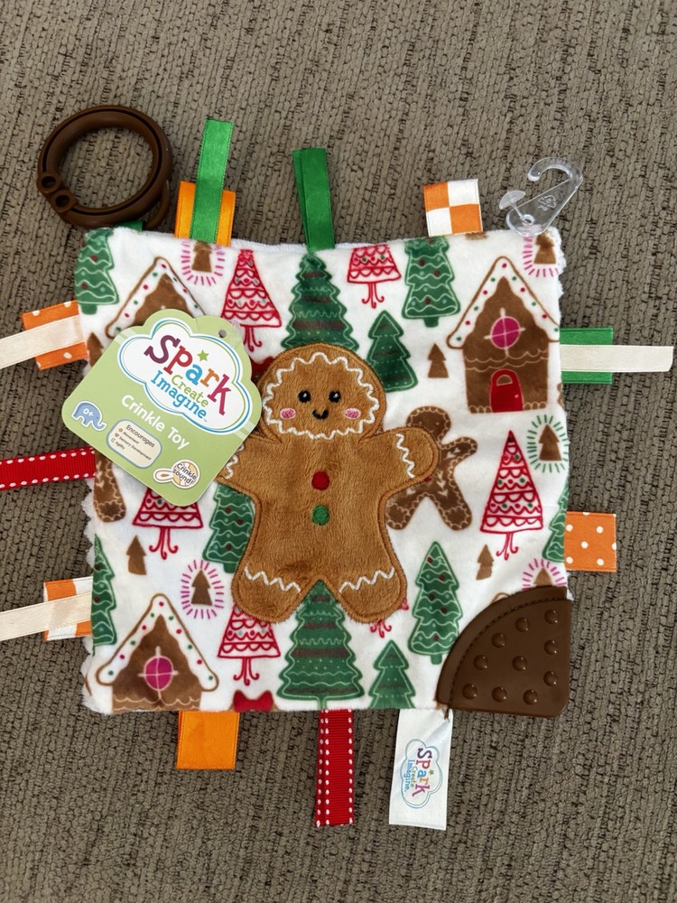 Crinkle Baby Toy Christmas Holiday Gingerbread Man Teether Stroller Clip