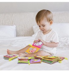 OKOOKO Soft Baby Cloth Books Set, 12 Packs Multicolor Animals Fruits Learning