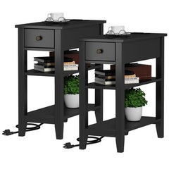 ChooChoo Black End Table Set of 2, Sofa Side Table Living Room with Charging …